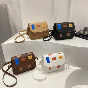 Trendy Women PU Leather Small Square Crossbody Bag Cartoon Rabbit Heart Print Flip Shoulder Bag With Adjustable Strap