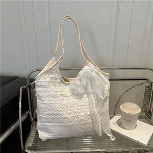Sac Cabas En Dentelle Pour Femme Grande Capacité Avec Nœud Sac À Épaule Ajouré Style Romantique Français Doux