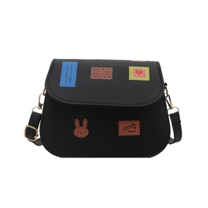 Borsa a tracolla nera trendy 2025 in PU con stampe di coniglietto carino e cuori