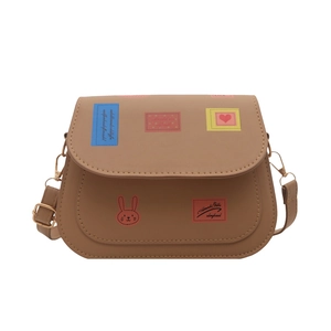 Sac bandoulière selle kaki tendance avec imprimés dessins animés et sangle réglable