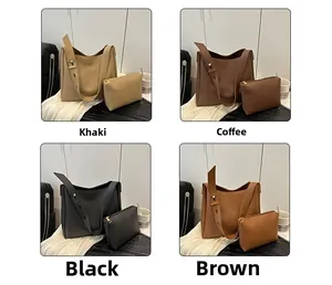 Set of four stylish tote bags in khaki, brown, black, and coffee matte leather colors