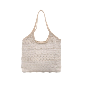 Minimalist cream lace tote bag with layered floral ruffles and large capacity design