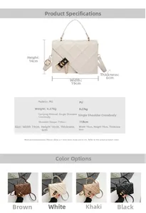 Quilted crossbody bag dimensions 19x14x6cm and weight 0.27kg in four classic colors