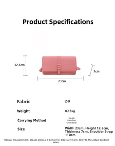 Pink PU leather crossbody bag dimensions detail with size specifications and weight info