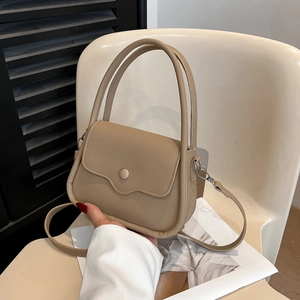 Chic khaki lychee pattern crossbody handbag with top handle and adjustable strap