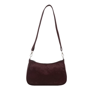Chic burgundy snake skin embossed rectangular shoulder bag with silver hardware on white background
