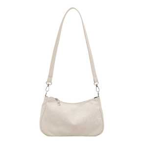 Sac baguette blanc avec gaufrage serpent, détails argentés et bandoulière longue