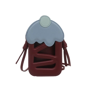 Unique cherry cupcake crossbody phone bag in red and blue hollowed leather design