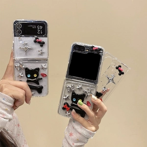 Glitter star cat case for Samsung Galaxy Z Flip series with 3D resin bow and bone decor