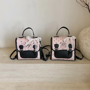 Mini Sac À Dos Mode Femme Cuir PU Doux Lolita Coeur Noeud Motif Couleur Contraste Rose Noir Sac À Main Tendance