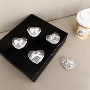 Transparent heart-shaped phone grip with white bow, Korean style minimalist acrylic griptok