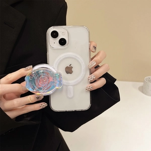 Detail of colorful laser fish magnetic phone socket on transparent MagSafe case