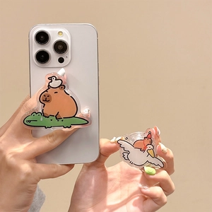 Cartoon capybara phone grip stand made of acrylic with cute animal graphics