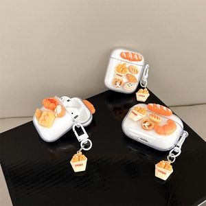 Cute 3D resin bread pendant transparent case for AirPods with sweet charms