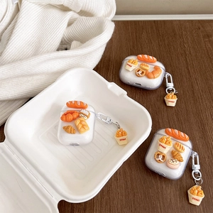 3D realistic bread themed clear case for AirPods 4 and Pro 2 with sweet charms