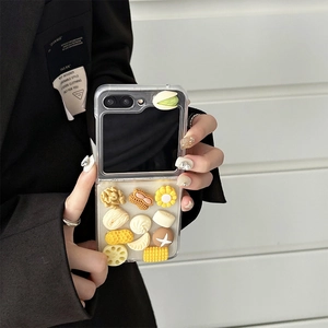3D handmade food charms transparent case for Samsung Z Flip 6 with realistic walnut patterns