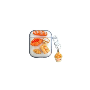 Transparent AirPods case with 3D resin bread charms and a sweet cupcake pendant