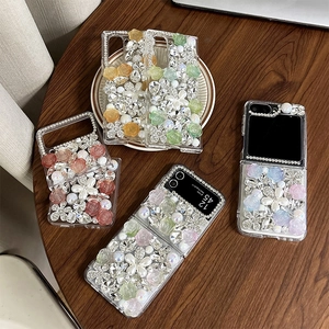 Custodia Di Lusso Con Strass Perla Artificial Fiore 3D Per Samsung Galaxy Z Flip Fold Rigida In PC Cover Floreale Per Donne