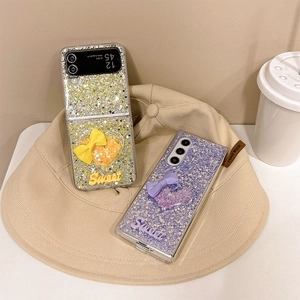 Glitter phone case with 3D bow and Sweet text for Samsung Z Flip6 and Z Fold5