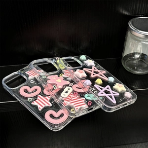 Glitter transparent iPhone case with 3D star and heart decorations for multiple models