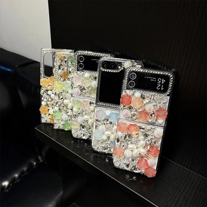 Custodia di lusso con strass perle e fiori per Samsung Galaxy Z Flip in vari colori