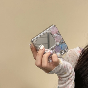 Coque luxe pour Samsung Galaxy Z Flip avec fleurs en résine et bordure miroir en strass