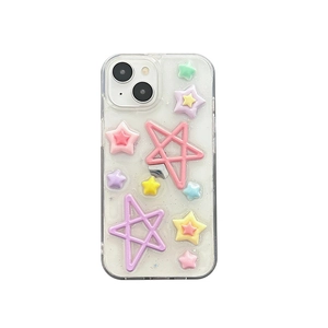 Cute sparkling glitter resin phone case with 3D colorful stars for iPhone 16 Pro