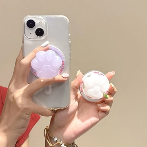 3D cat paw magnetic collapsible phone grip stand with Good Luck base in light purple