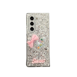 Glitter phone case with pink bow and sweet heart charms for Samsung Z Flip 6 fold