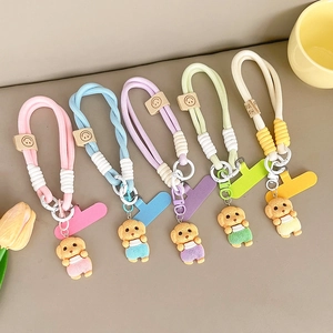 Dragonnes de téléphone tressées en cinq couleurs avec pendentifs chien 3D et patchs