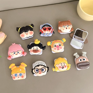 Phone Grip Stand With Folding Makeup Mirror 3D Cartoon Girl Expandable Desktop Holder Plastic Resin Portable Cute