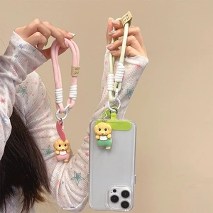 Cordon de téléphone tressé avec charm chien mignon et coque en rose et vert