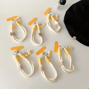 Thick woven phone wrist strap with cute bear charms and yellow pads set of six