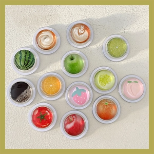 Fruit and coffee pattern phone grip sockets with clear glossy resin finish