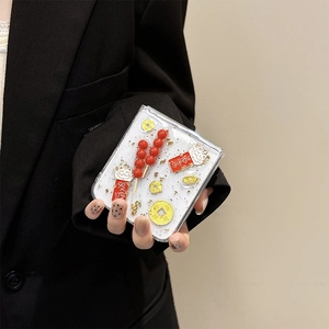 Z Flip 6 transparente Handyhülle mit Glücksbringer-Goldfolie und 3D-Harz-Dekoren