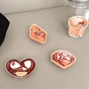 Cute Korean cafe style acrylic phone grip set with coffee and croissant patterns