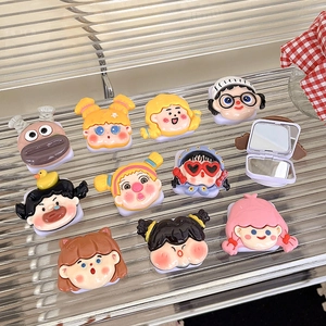 Set of 10 cute cartoon character pop-up phone sockets with built-in makeup mirrors