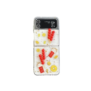 Hülle für Galaxy Z Flip mit 3D-Zucker-Hagedorn, Goldfolie und Glückskatzen-Anhänger