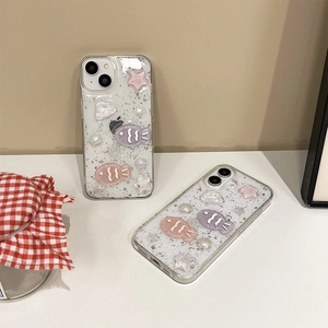Glitter iPhone case with 3D resin fish, stars and shell decorations in a cute style