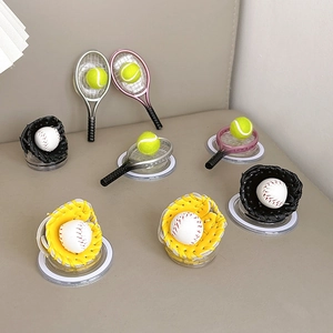 Micro sports tennis racket and baseball glove expandable phone stand with grip base