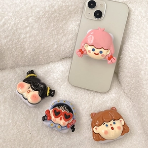 Cute cartoon girl 3D collapsible phone grip and stand set with mirror functionality