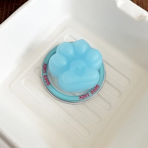 Detail of light blue cat paw phone socket with heart texture and Good Luck ring base