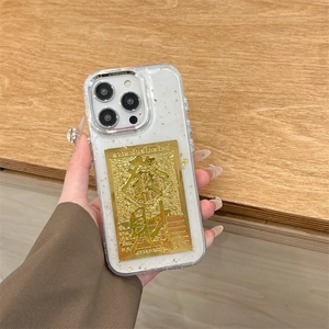 Luxury iPhone case with gold foil glitter and Get Rich mantra inscription on back