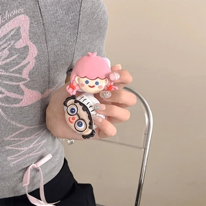 Detail of cute 3D cartoon girl and chef boy phone grip with mirror for mobile devices