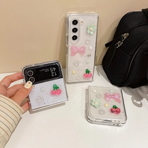 Coque Samsung Galaxy à paillettes avec charms 3D cerise, nœud et fleurs en résine