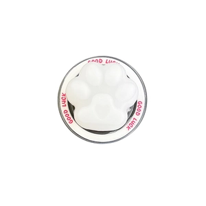 White 3D cat paw magnetic phone grip with silver Good Luck base for desk viewing