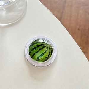 Macro detail of watermelon pattern phone grip stand with a clear glossy finish