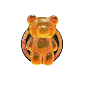 Support de téléphone ours ambre en résine transparente avec texte Good Luck