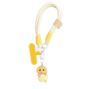 Dragonne de téléphone tressée épaisse avec pendentif chien en peluche et lettre H