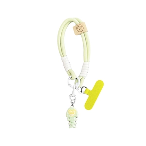 Cute heart fishbone phone charm with thick light green braided lanyard and silver ring